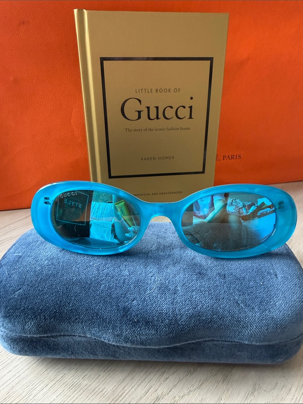 Gucci Turquoise Oval Sunglasses Y2K Vintage Style Statement Blue NEW